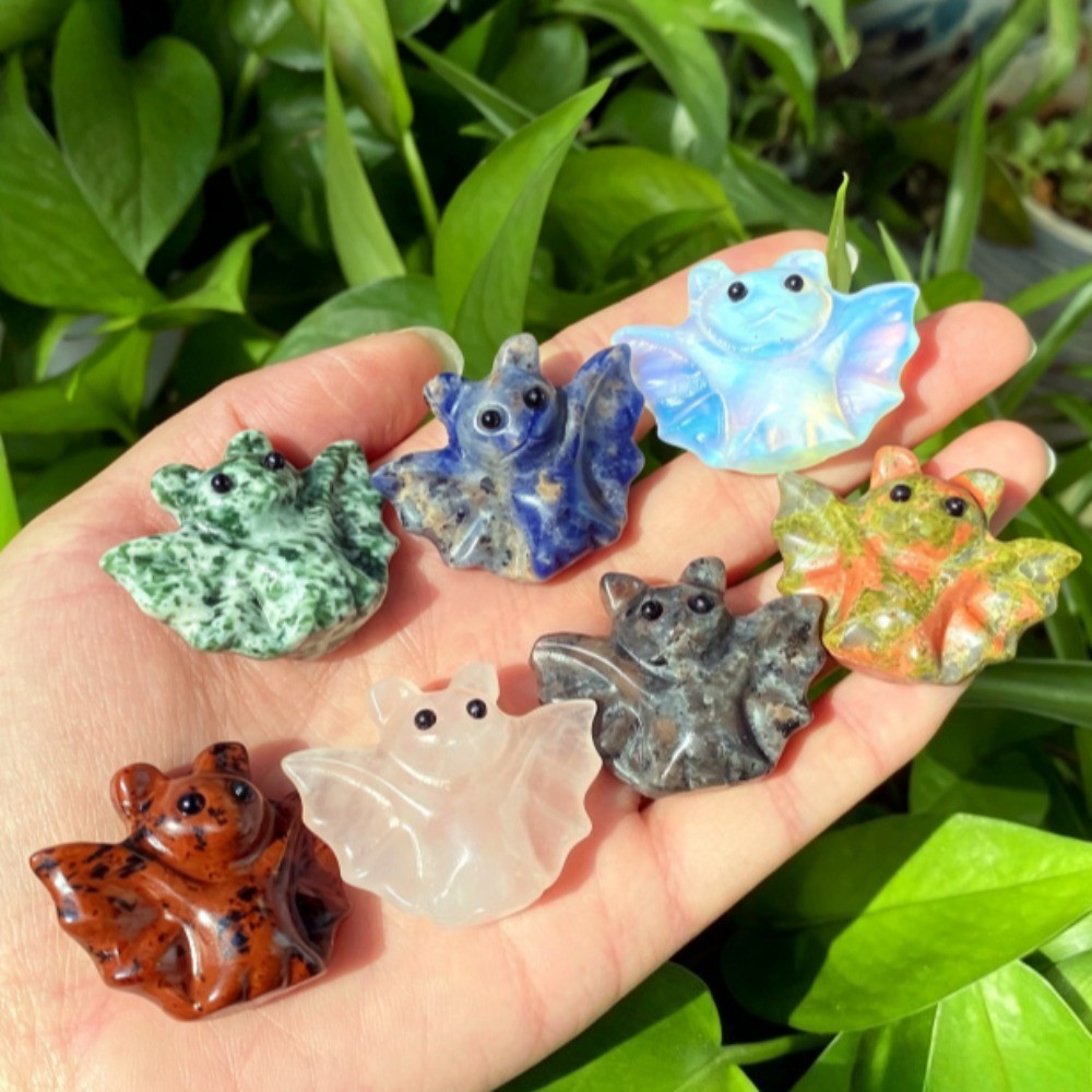 Natural Crystal Bat Carving Halloween Figurine Reiki Healing Stone random 7pcs
