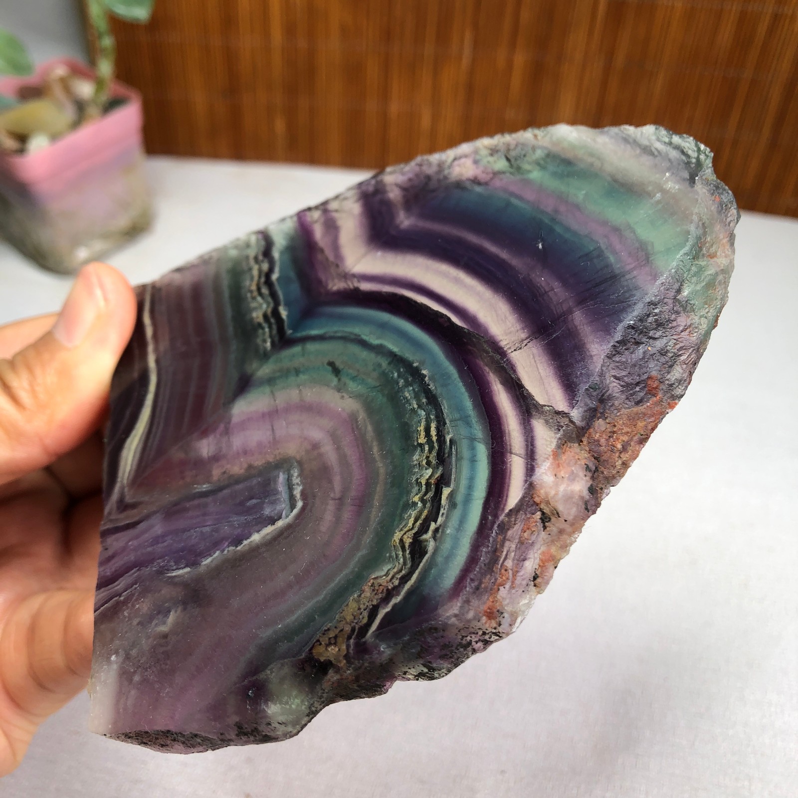 242g Natural Candy fluorite slice Crystal gemstone Polished/rough Specimen A8427