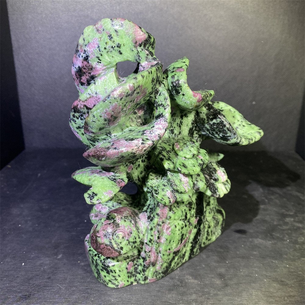 3.8LB 7″ Natural Ruby In Zoisite 9-Tailed Fox Statue Crystal Reiki Carving Decor