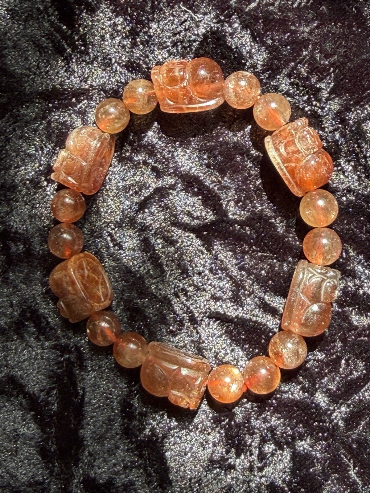 14mm Natural Pixiu Sunstone Flashy Crystal Bracelet Fits 7-7.5” Wrists