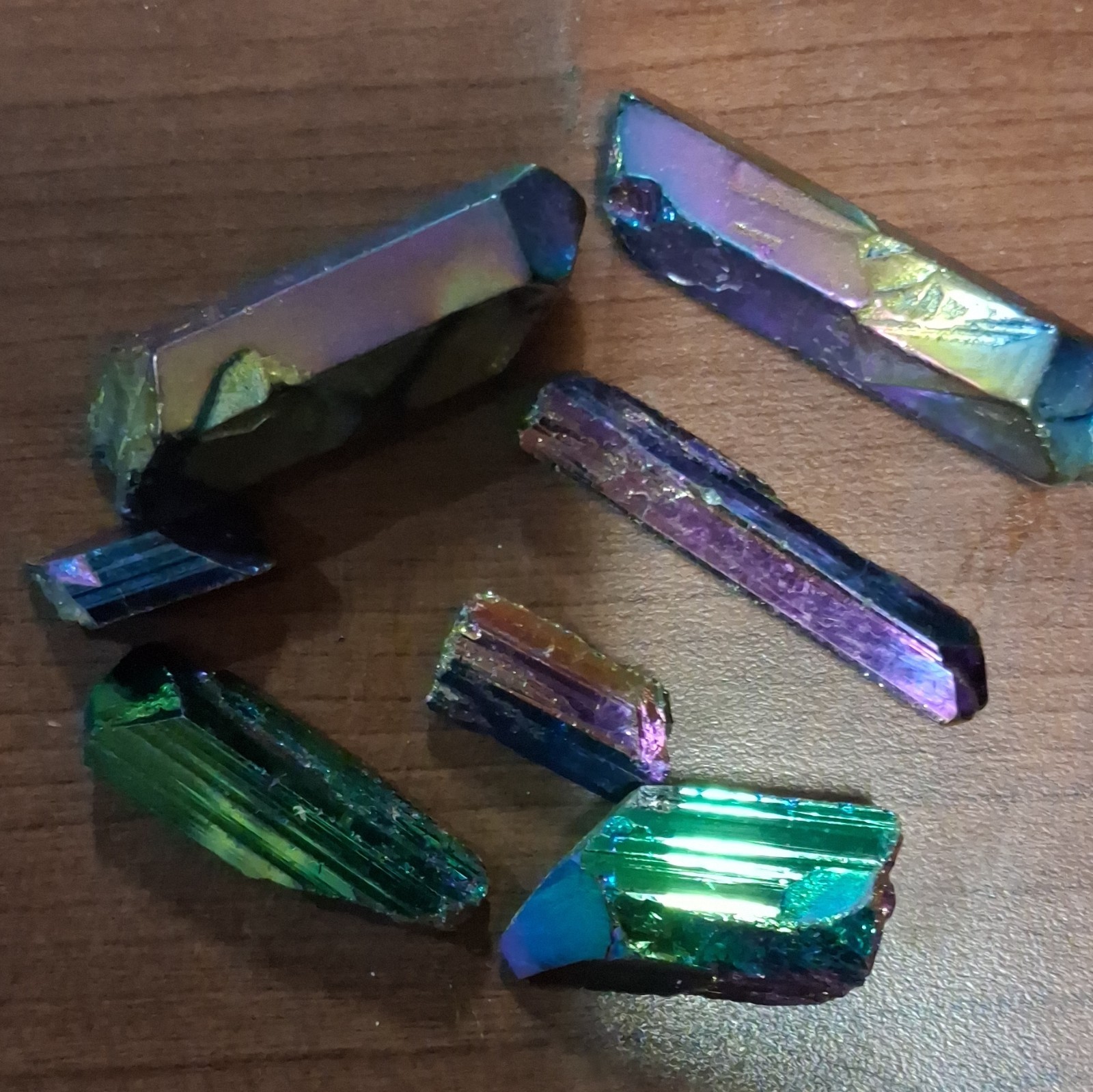 Lot of 6 Rainbow Multicolor Iridescent Aura Crystal Natural Points