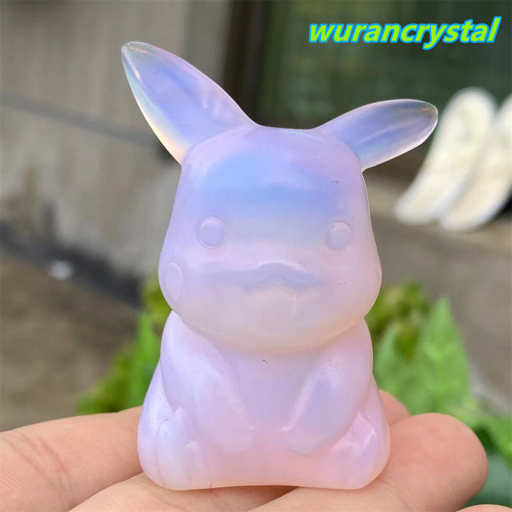 Pink Opalite Quartz Crystal Carved Skull Pikachu point Reiki healing Gem gift 1p