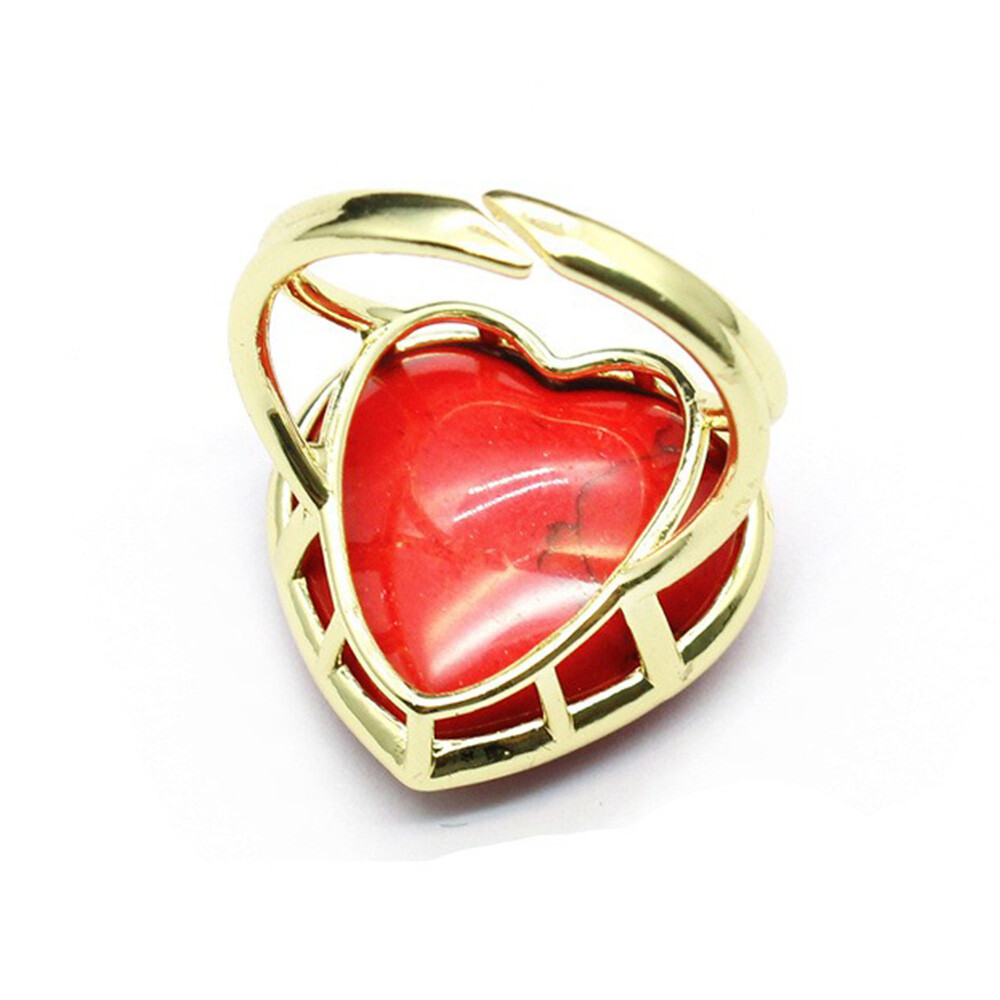 1pc Chakra Love Heart Crystal Rings Gemstone Quartz Bead Jewerly Gift Adjustable