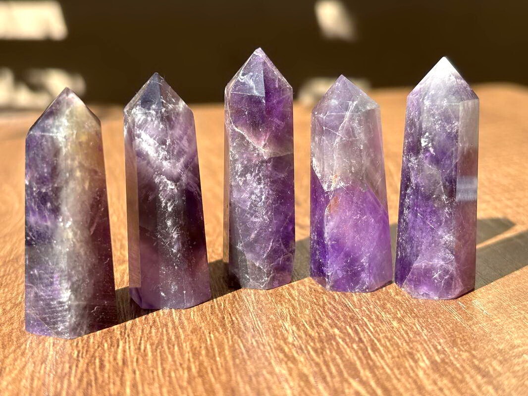 5pcs Small Amethyst Quartz Crystal Tower Point Wand Healing 40-50mm