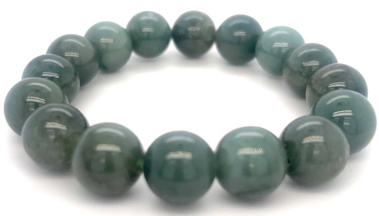 Type A Natural Jadeite Bracelet 353ct – Green 13mm Beads 翡翠缅绿