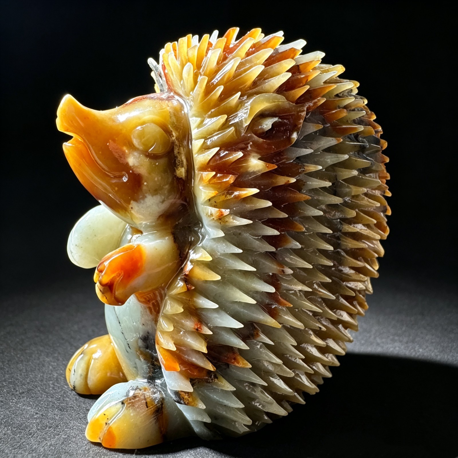 Natural Jade Hedgehog Statue Hand Carved Gemstone Figurine Healing Collectible