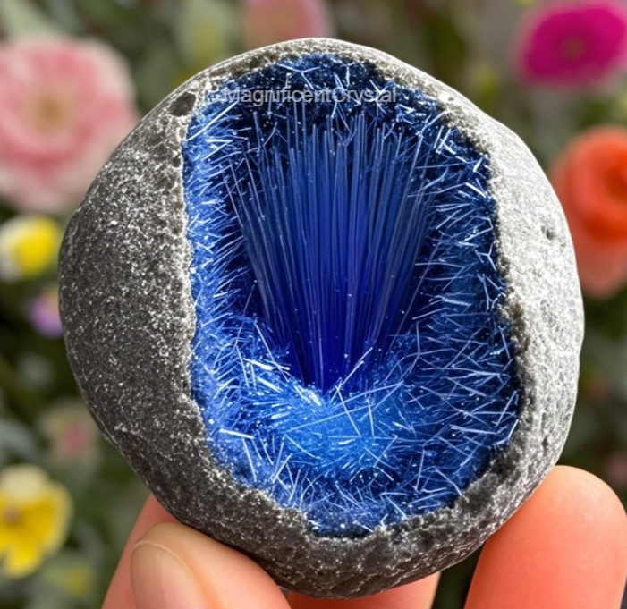 Rare Natural Meteorite Quartz Crystal Specimen Goethite Blue Copper Ore Decor