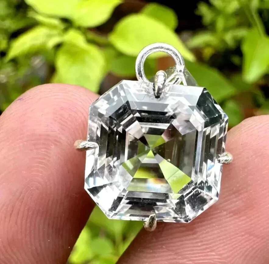 50 Ct Natural White Sapphire Asscher Cut IGL Certified 925 Silver Pendant 6YHO