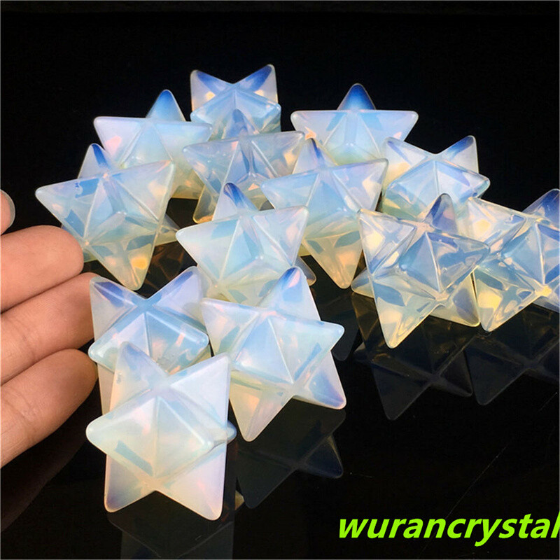 1pc AA++Carved Opalite Merkaba Star Quartz Crystal Pendant Reiki Healing