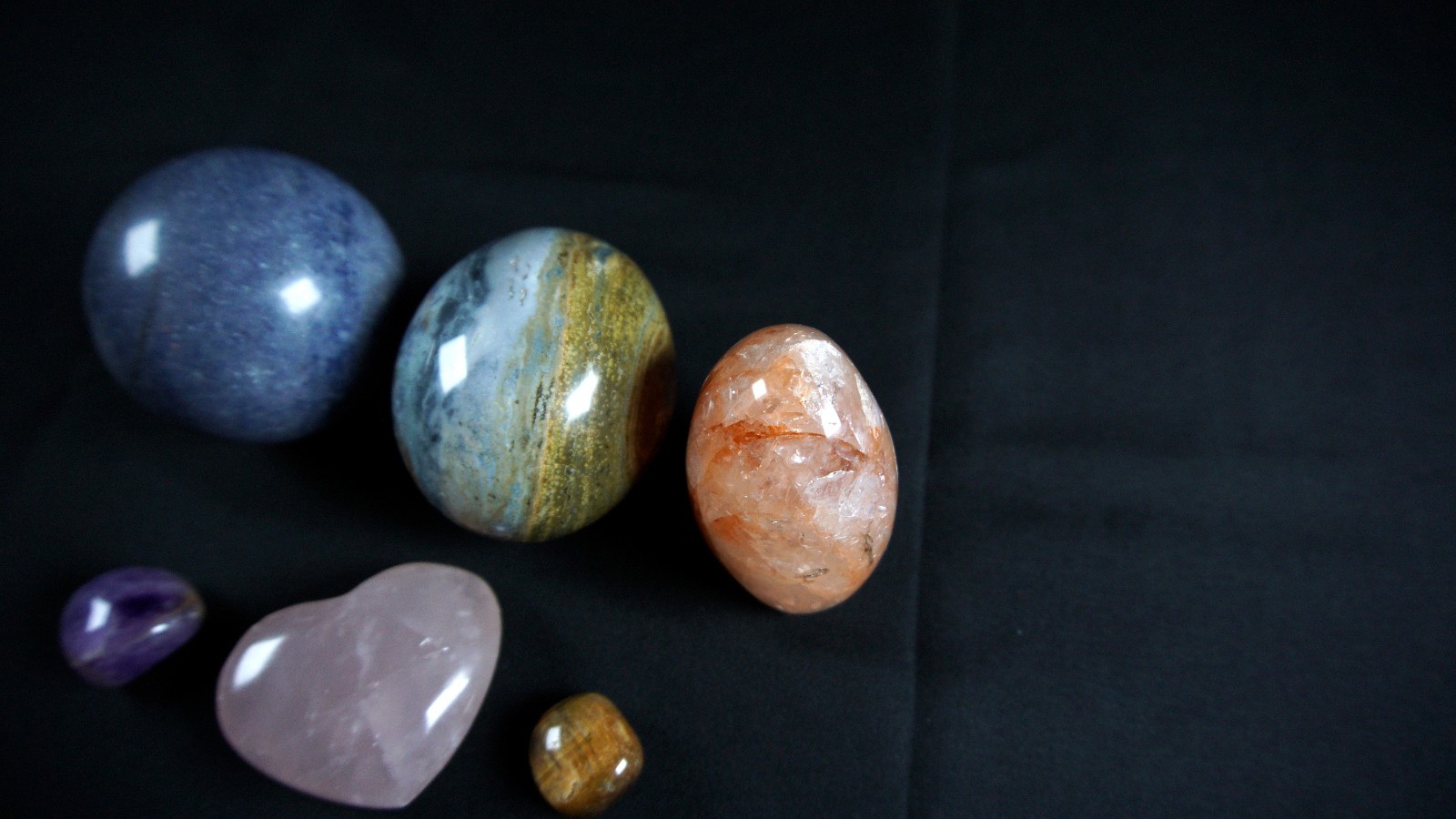 Mixed Crystal Lot 7pc Spheres Freeform Tumbled Jasper Quartz Tiger Eye Lapis