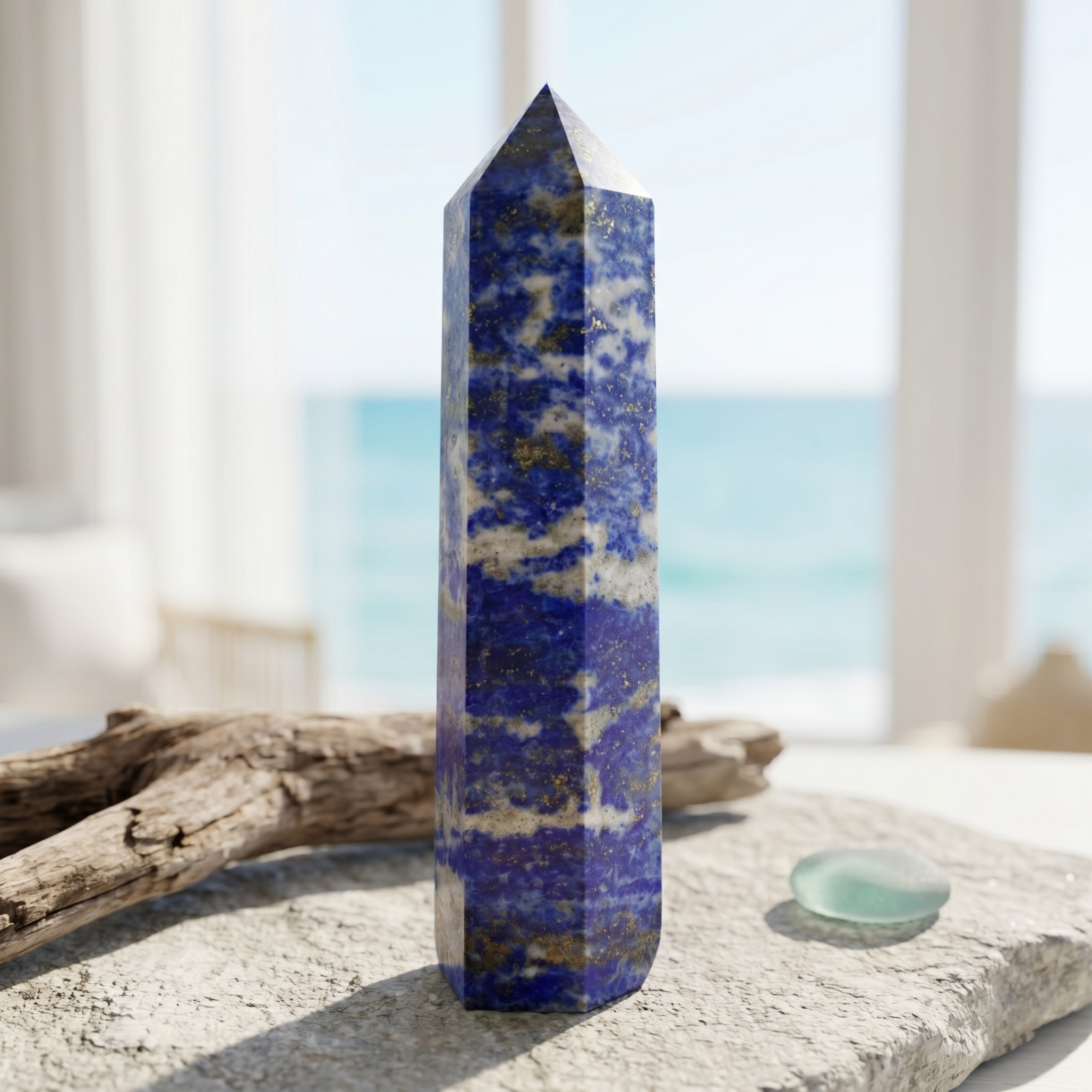 Lapis Lazuli Crystal Tower Natural Blue Stone Point Obelisk Wand Decor 3-3.5in