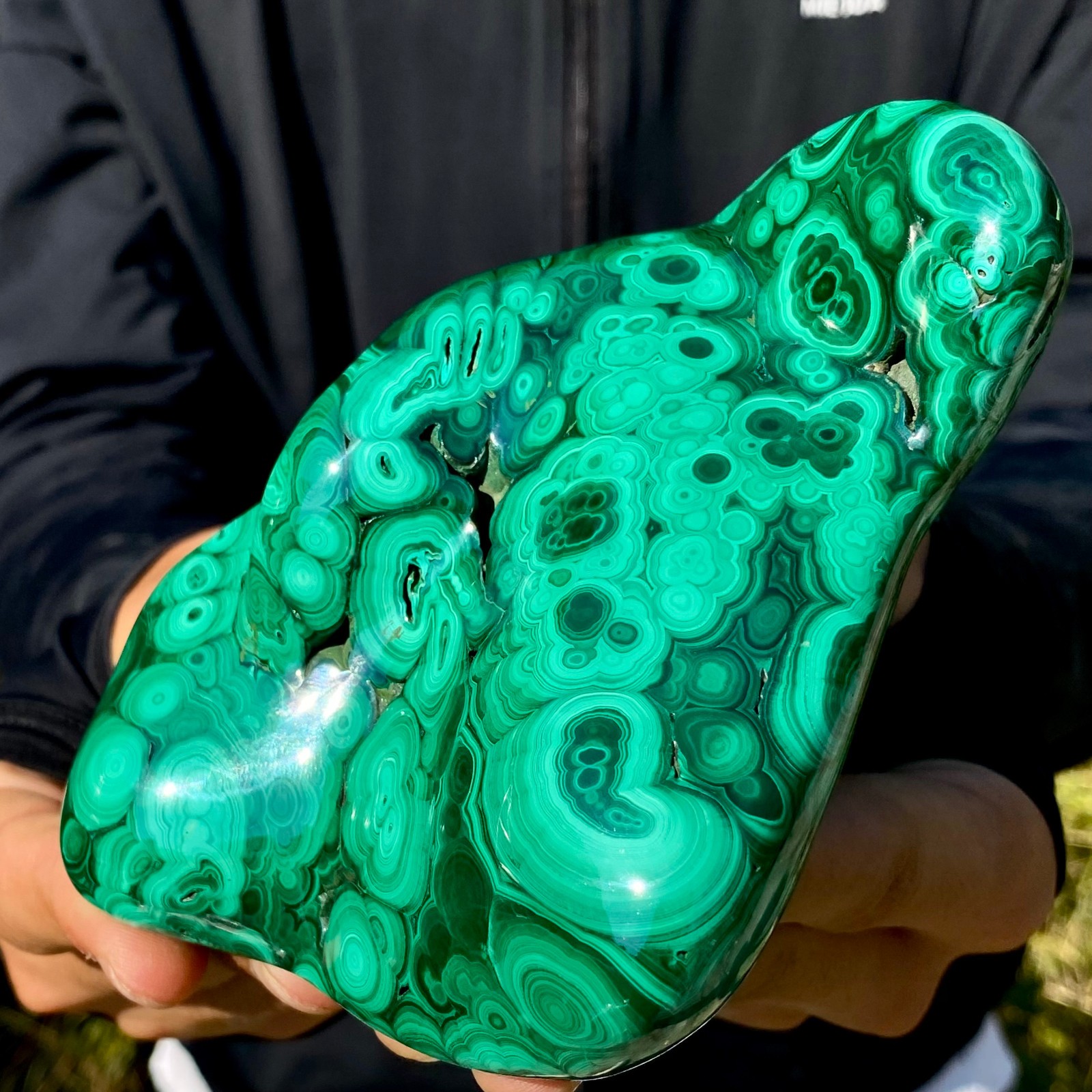 1.38LB Natural glossy Malachite egg transparent cluster rough mineral sample