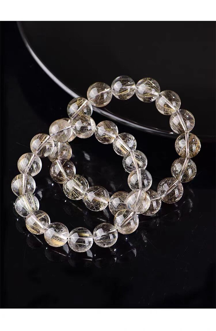 Natural Silver Rutilated Quartz Crystal Round Beads Bracelet 13mm AAA