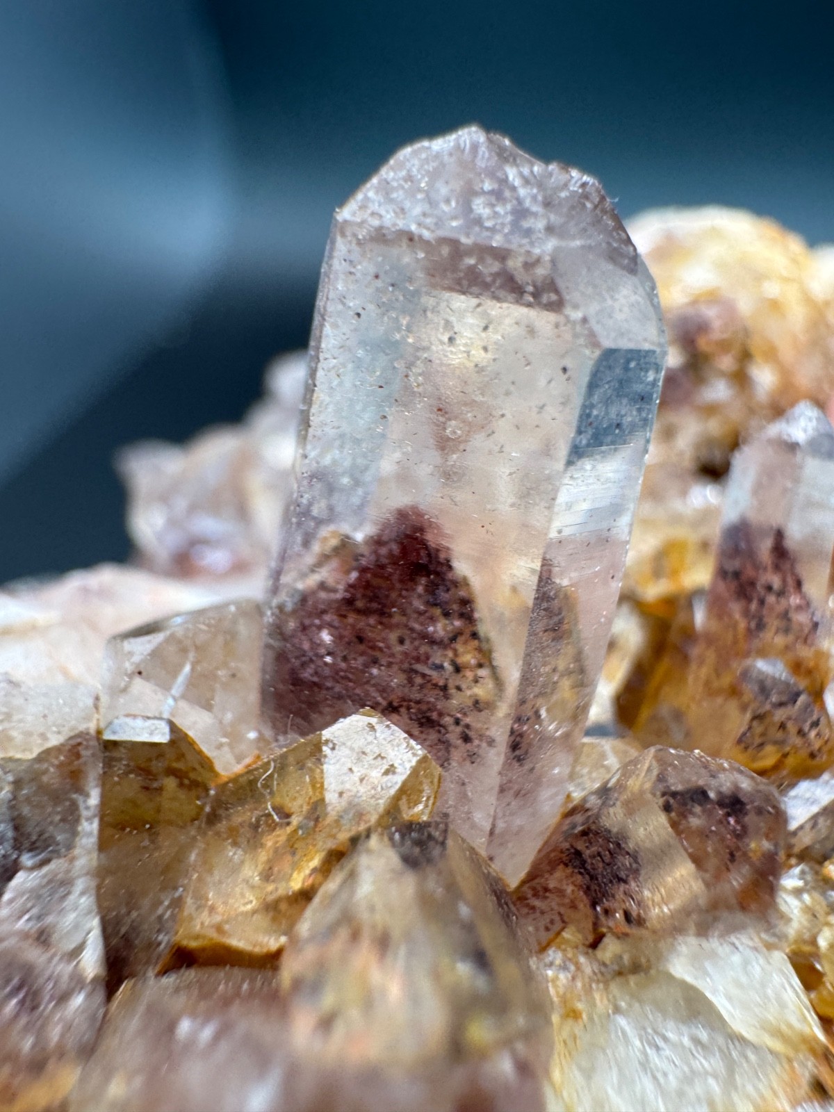 6788 Sunset Phantom Quartz Cluster with Nice Hematite Inclusions India 125g