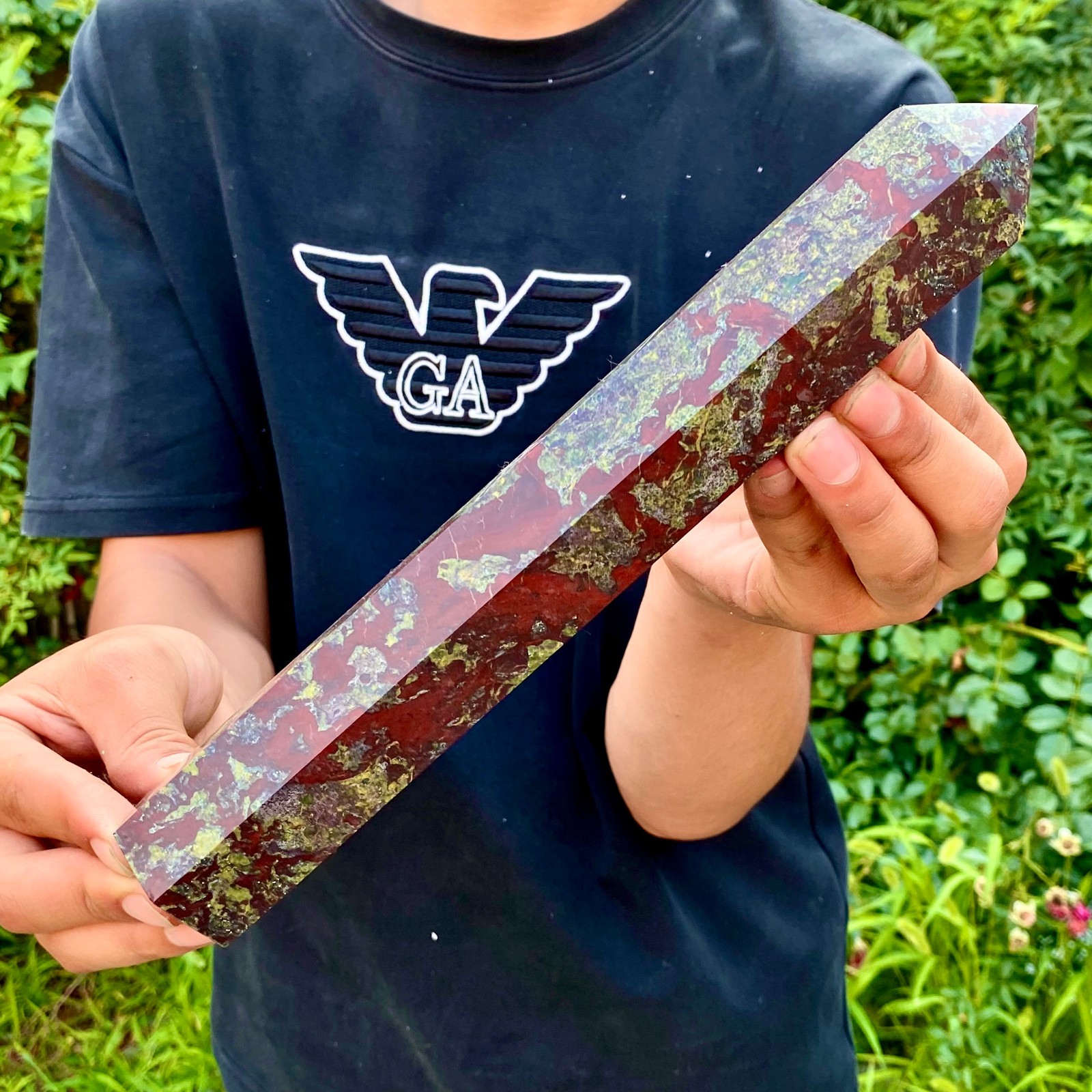 1.9LB Natural dragon blood stone Column Quartz Crtal Obelisk Energy Healing