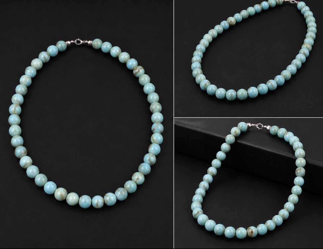 Blue Aragonite Necklace Polished Natural Crystal Beaded Jewelry Handmade AAA