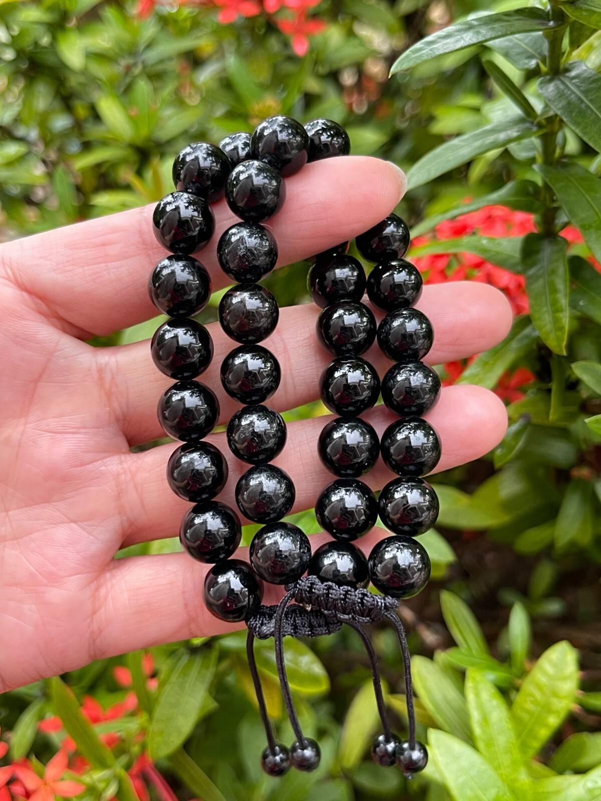 Grade A++Black Tourmaline Crystal Adjustable Bead Bracelet 10mm,Genuine Bracelet