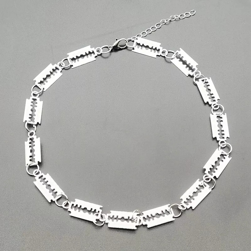 Fashion Jewelry Silver Barbed Wire Brambles Razor Blade Choker Necklace 1PC