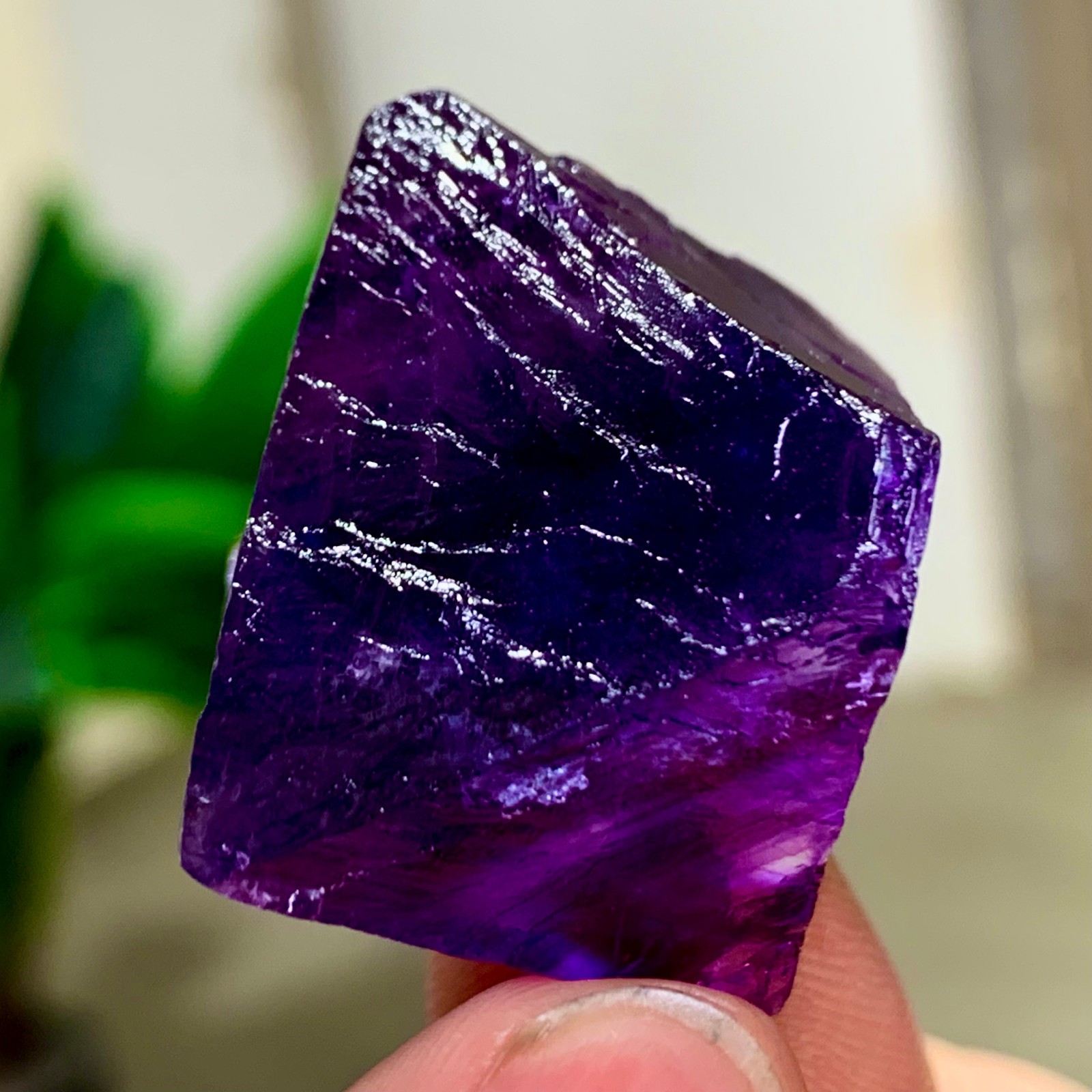 32G Natural purple fluorite octahedron quartz crystal healing