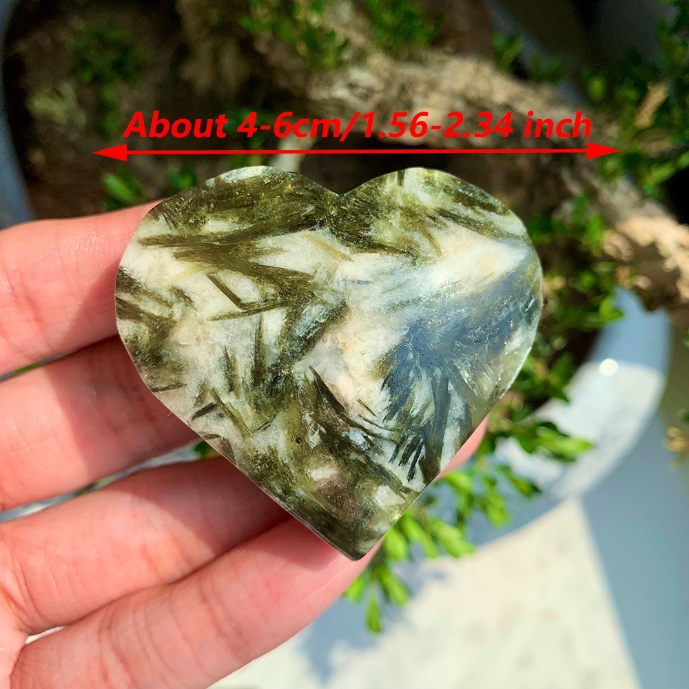 3Pc 50-100G Natural Crystal Green Mica Heart Polished Home Office Decor