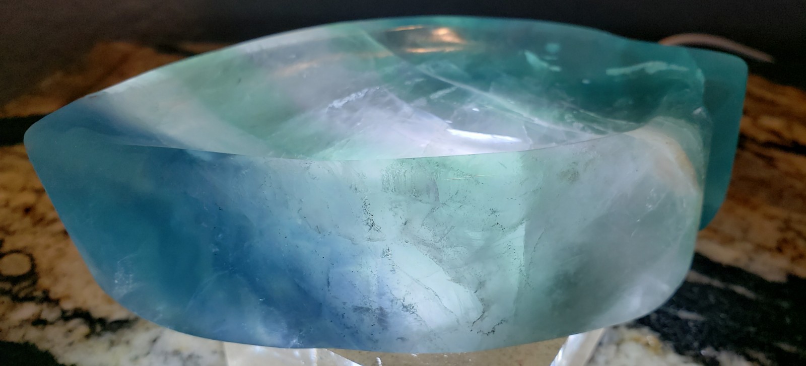 Thick Green Purple Fluorite Quartz Crystal Leaf-shaped Bowl Rainbow Dendritic UV