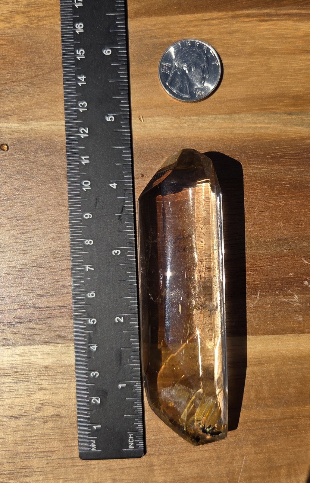 Clear Quartz Natural Point Crystal Polished Specimen w/ Golden Rutile Inclusions