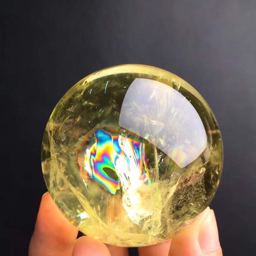 170g/50mm Natural Rainbow Citrine Quartz Sphere Crystal Energy Ball Reiki Decor