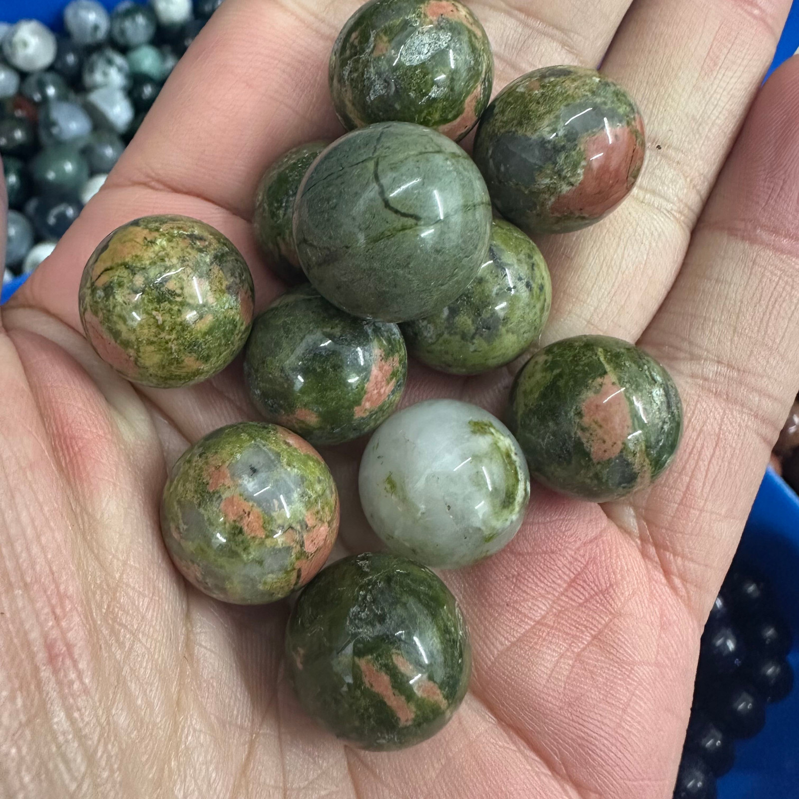 5PC Natural Unakite Ball Quartz Crystal Sphere Energy Healing Stone Gift