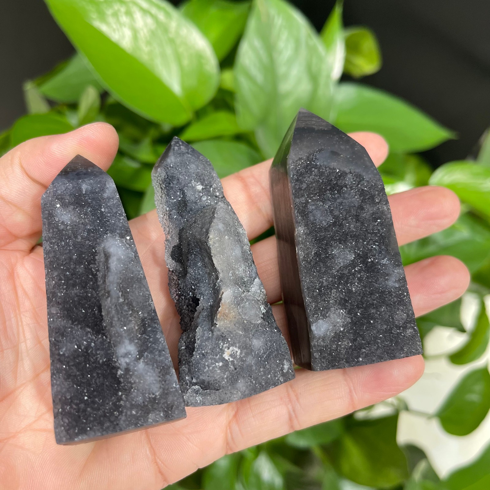 3pcs Natural Sphalerite Crystal Cave obelisk quartz crystal energy column