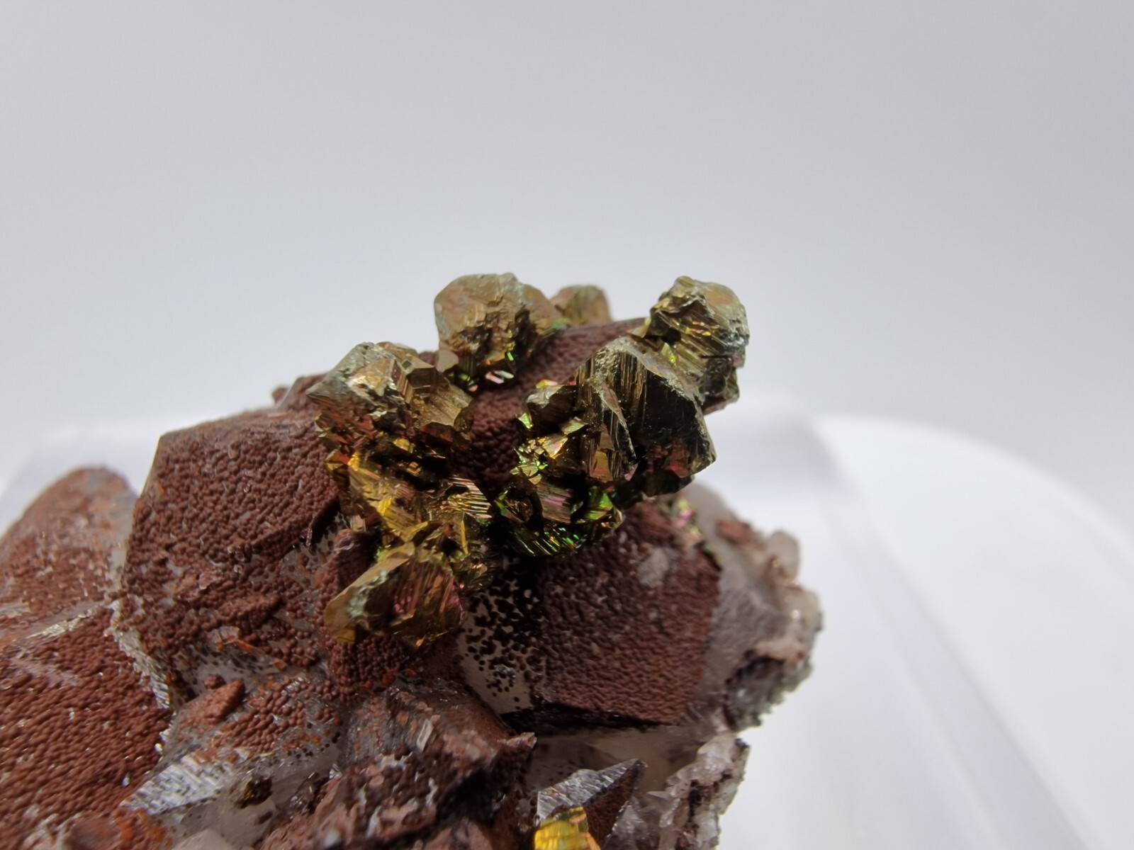 Chalcopyrite crystals, Calcite crystal w Hematite , Pea ridge Mine Missouri USA