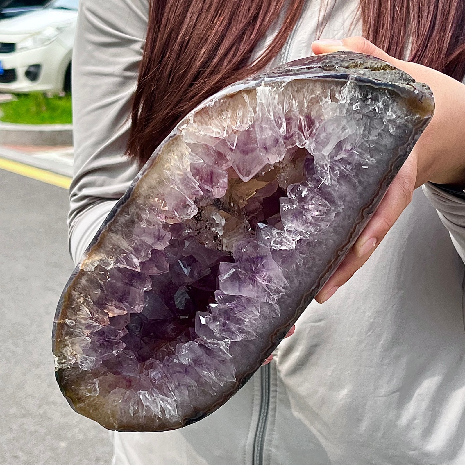 8.37LB High quality agate amethyst coin bag specimen home decoration