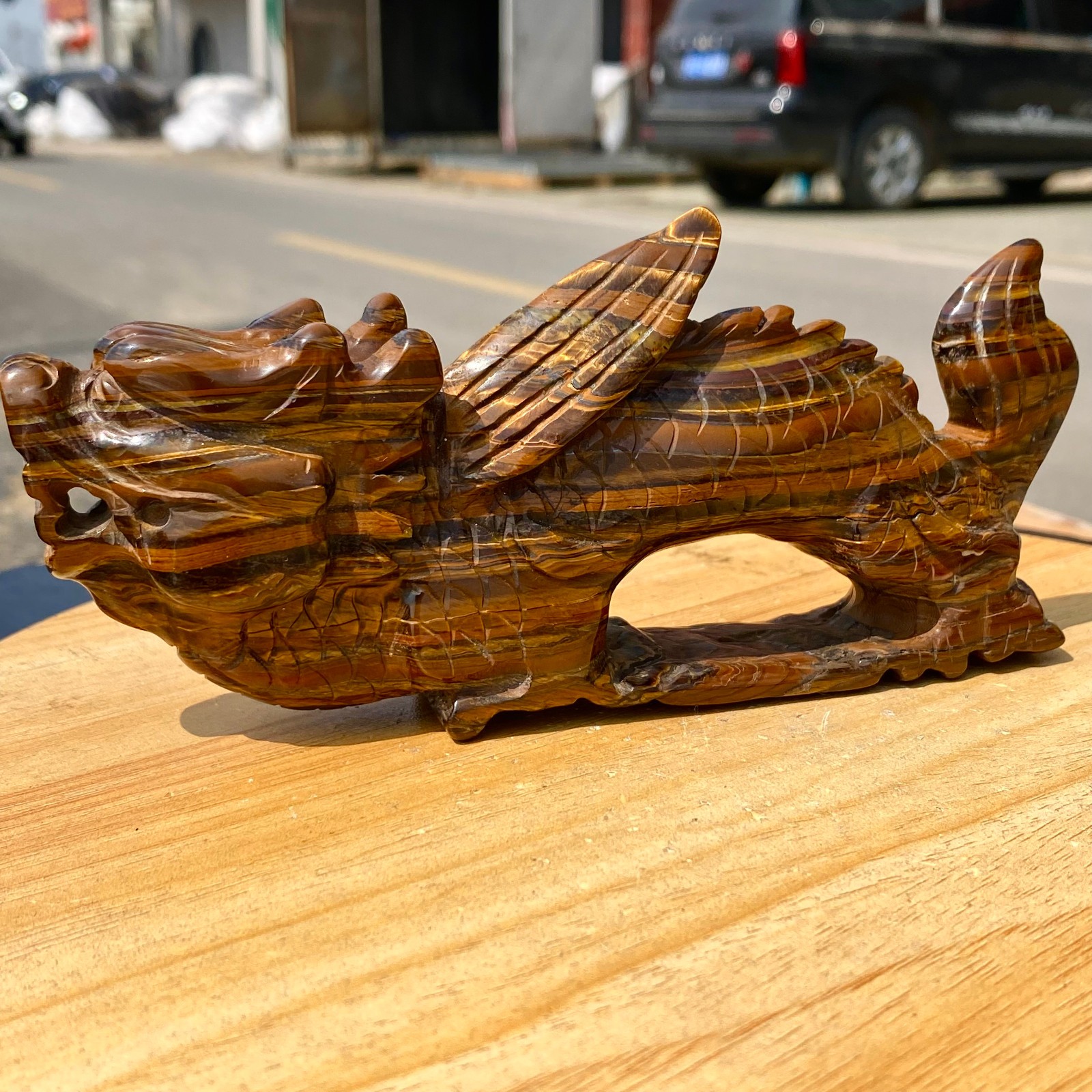 462G Natural Tiger Eye Hand Carved Dragon Figurine Crystal Healing Stone
