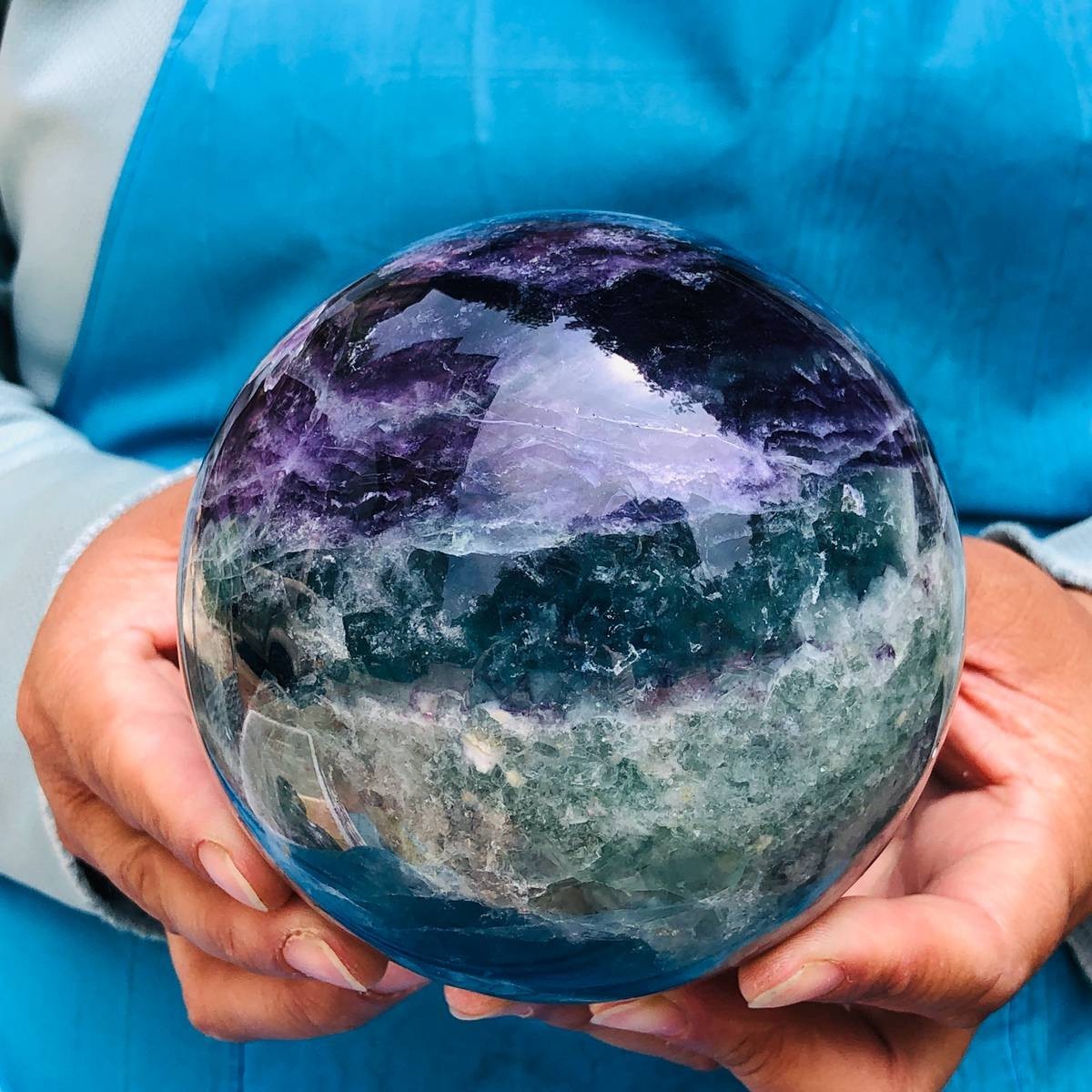 4.44LB Large Natural Fluorite Sphere Quartz Crystal Ball Energy Healing Stone