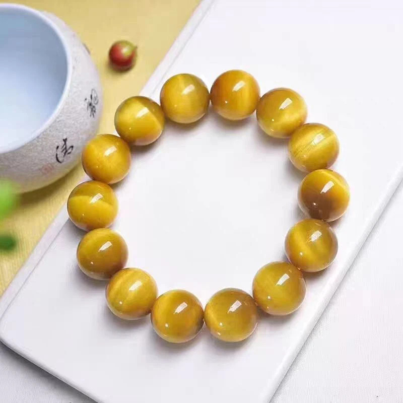 Genuine Natural Gold Tiger Eye Gemstone Beads Woman Bracelet AAAA 16mm