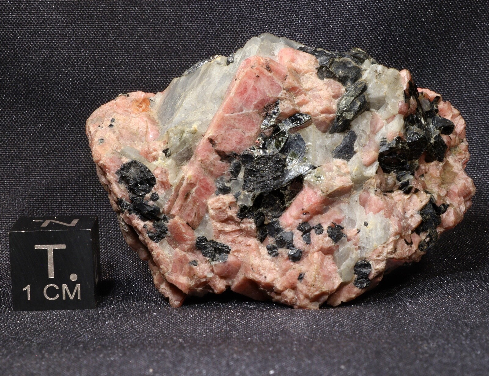 5 cm Rhodonite with Franklinite and Calcite from Franklin, New Jersey