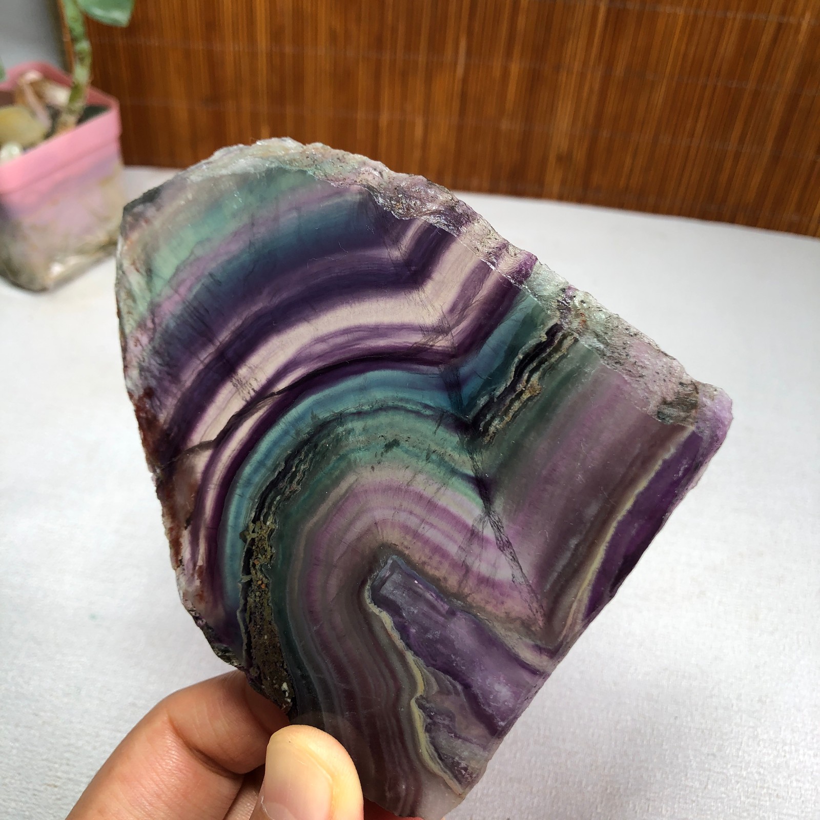 242g Natural Candy fluorite slice Crystal gemstone Polished/rough Specimen A8427