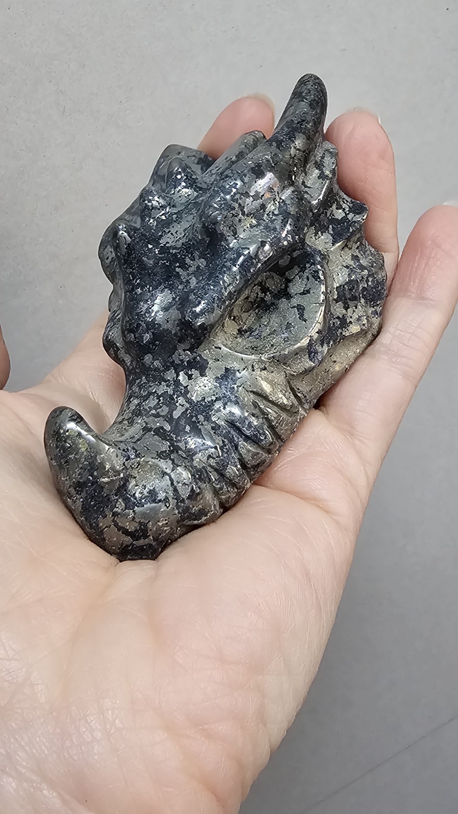 large Pyrite crystal Dragon head Carving 6.7 X 4cm 283g Abundance Wealth