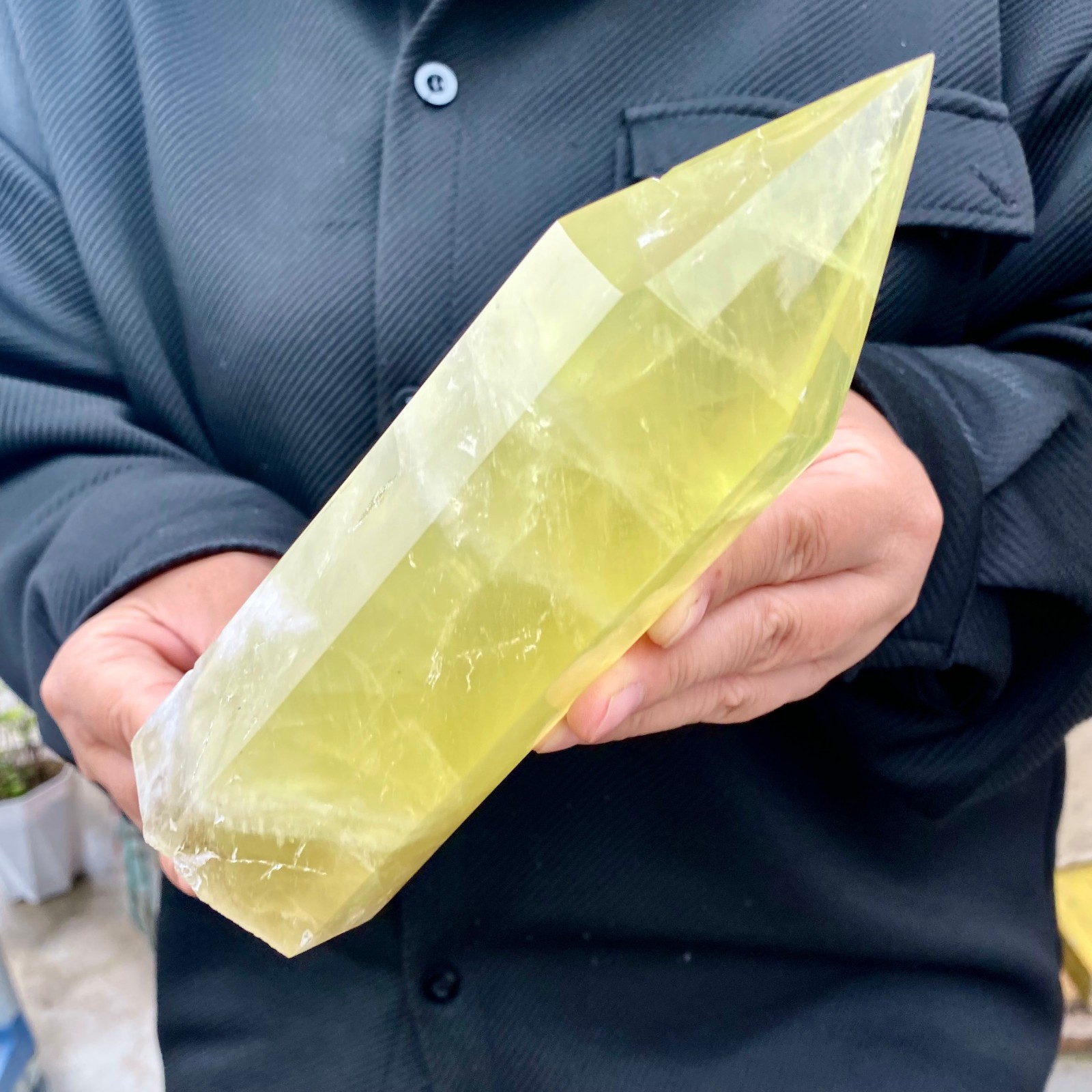 1.92LB Natural yellow crystal obelisk Crystal energy column Reiki healing-