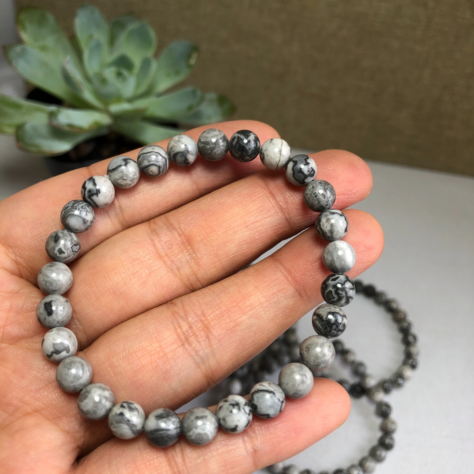 5Pcs Wholesal Natural Picasso Stone bracelets Crystal ball sphere 6mm