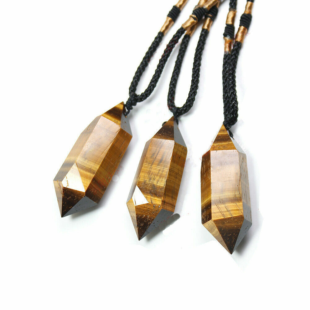 Natural Gemstone Quartz Crystal Pendant Point Hexagonal Wand Necklace Gift
