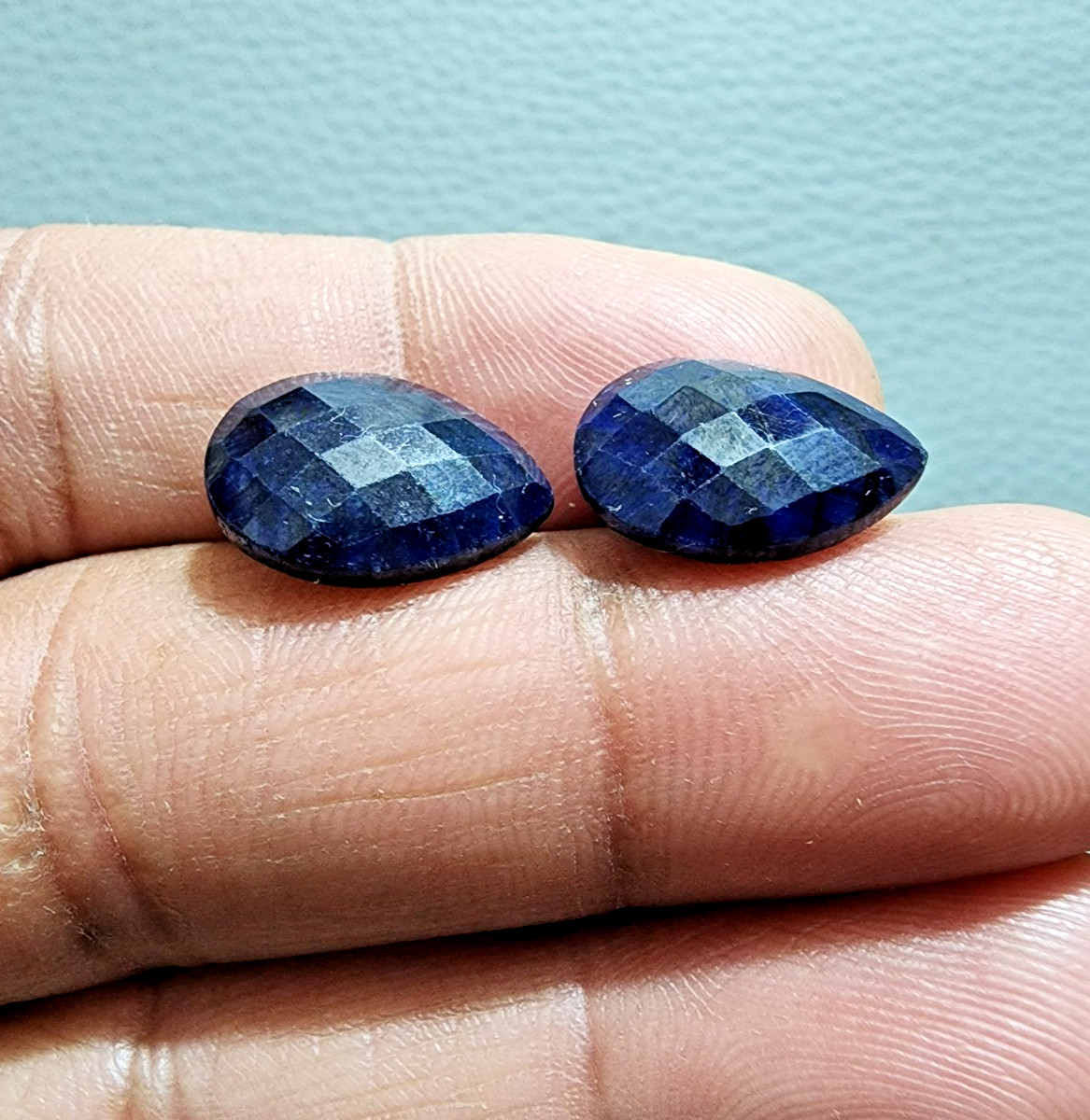 2 Pcs Madagascar Blue Sapphire Pear Shape Checker Cut Gemstone For Jewelry Ring