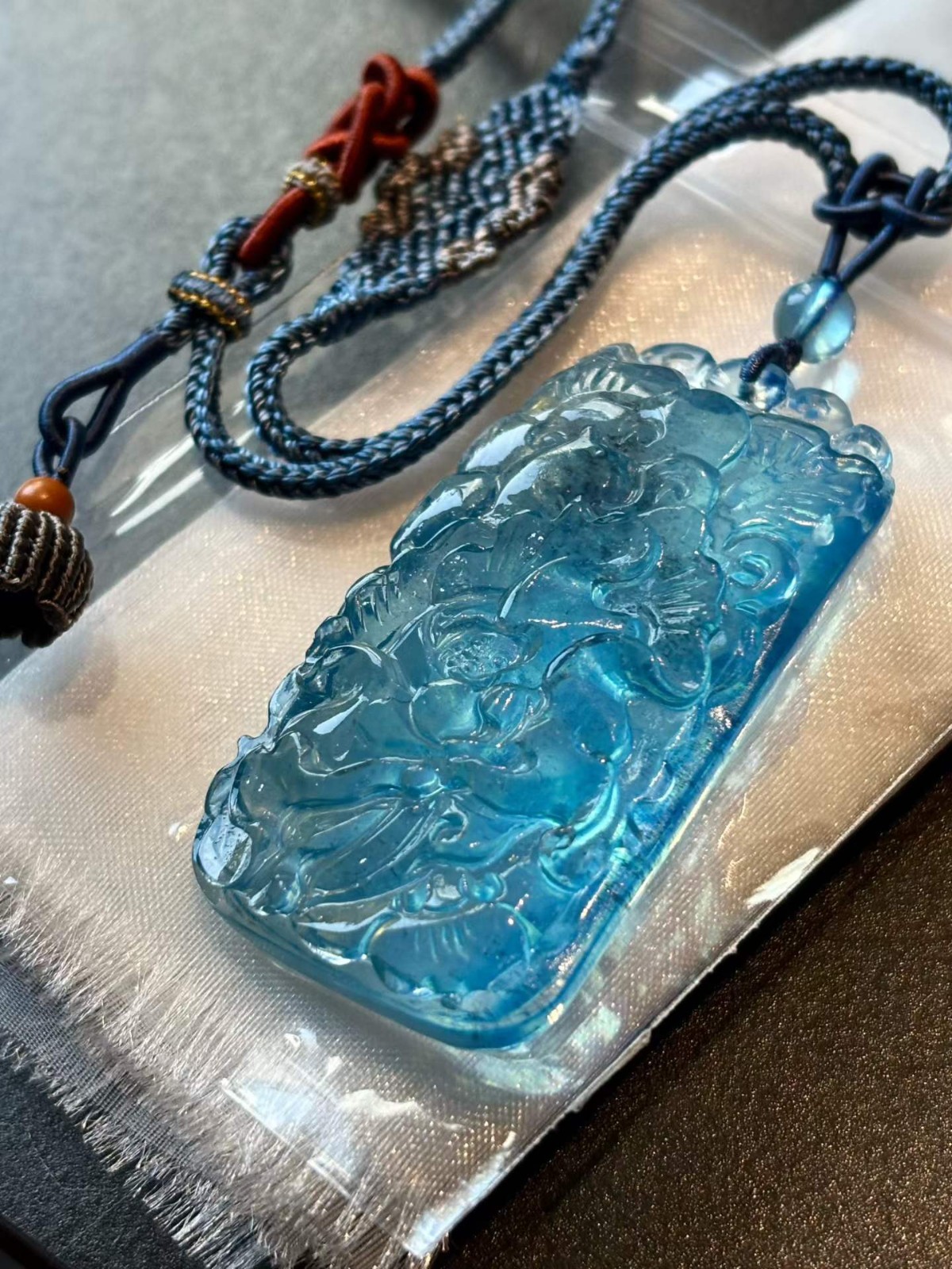 54*28*13mm Natural Aquamarine Quartz Carved peony flower pendant Crystal Reiki