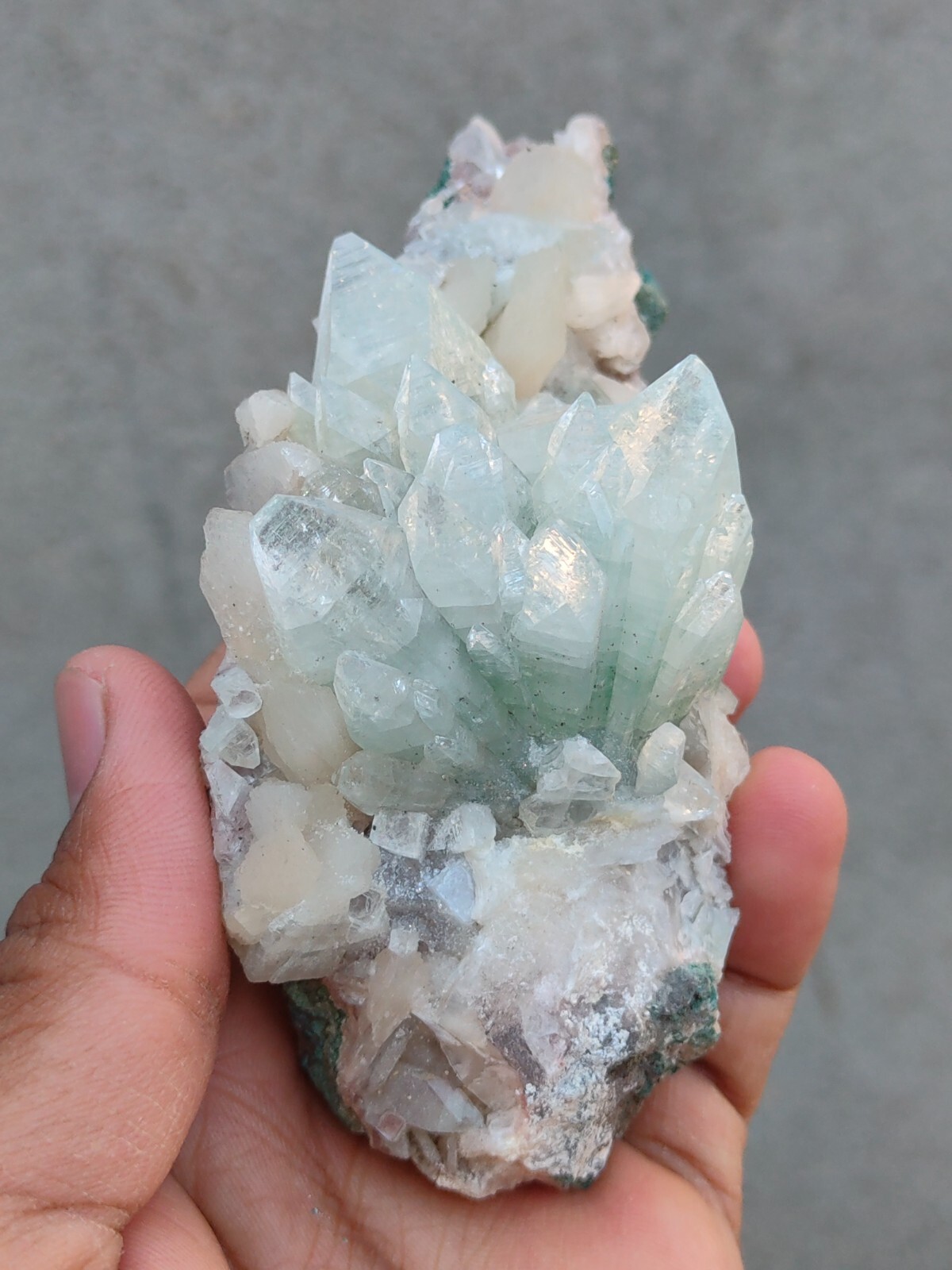 Green Apophyllite Flower on stilbite Matrix natural minerals Specimen