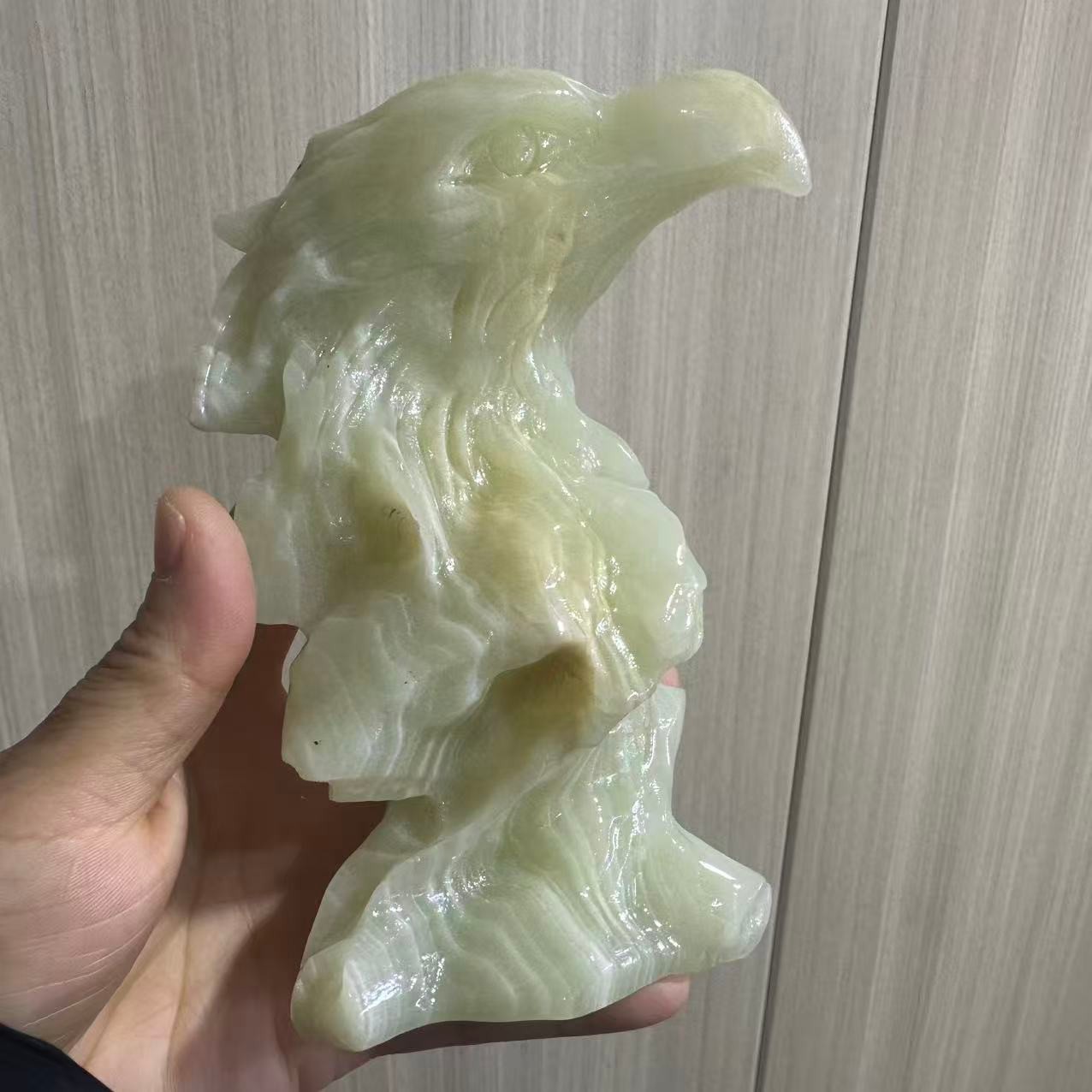 1pc Natural Afghan Jade Quartz Carved Eagle Skull Crystal Reiki Healing Decor