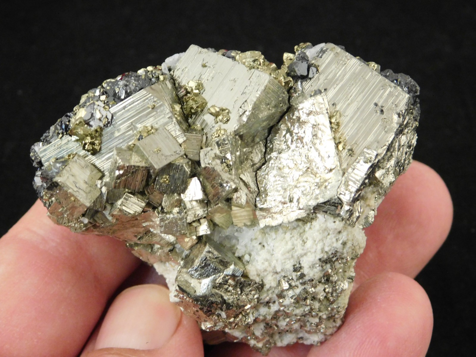 Sphalerite Crystal Cluster with Chalcopyrite Calcite and Pyrite 214gr