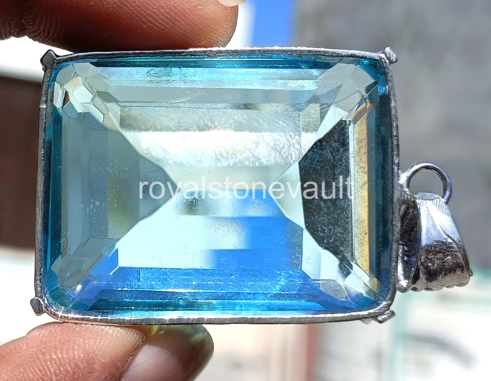 240 Ct Natural Blue Aquamarine Emerald Shape 925 Silver Pendant IGL Gems 6LHD