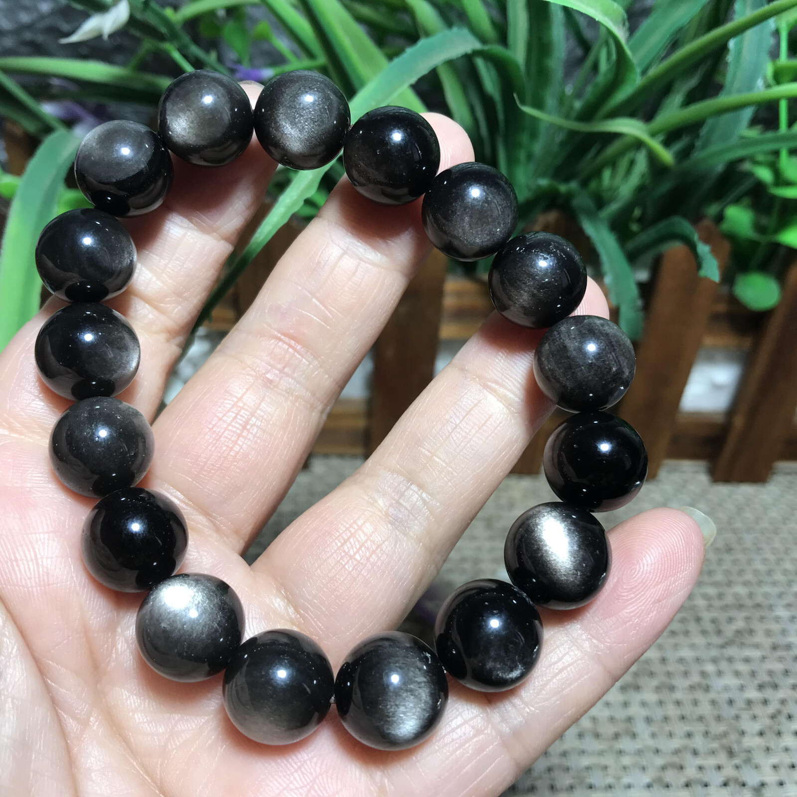 41g 12mm Natural Obsidian Cat Eyes Quartz Bracelets Healing mh1577