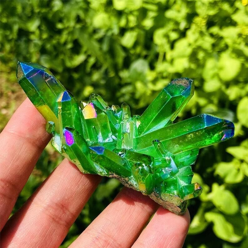 Green Angel Aura Cluster Natural Quartz Mineral Specimen Healing Home Decoration