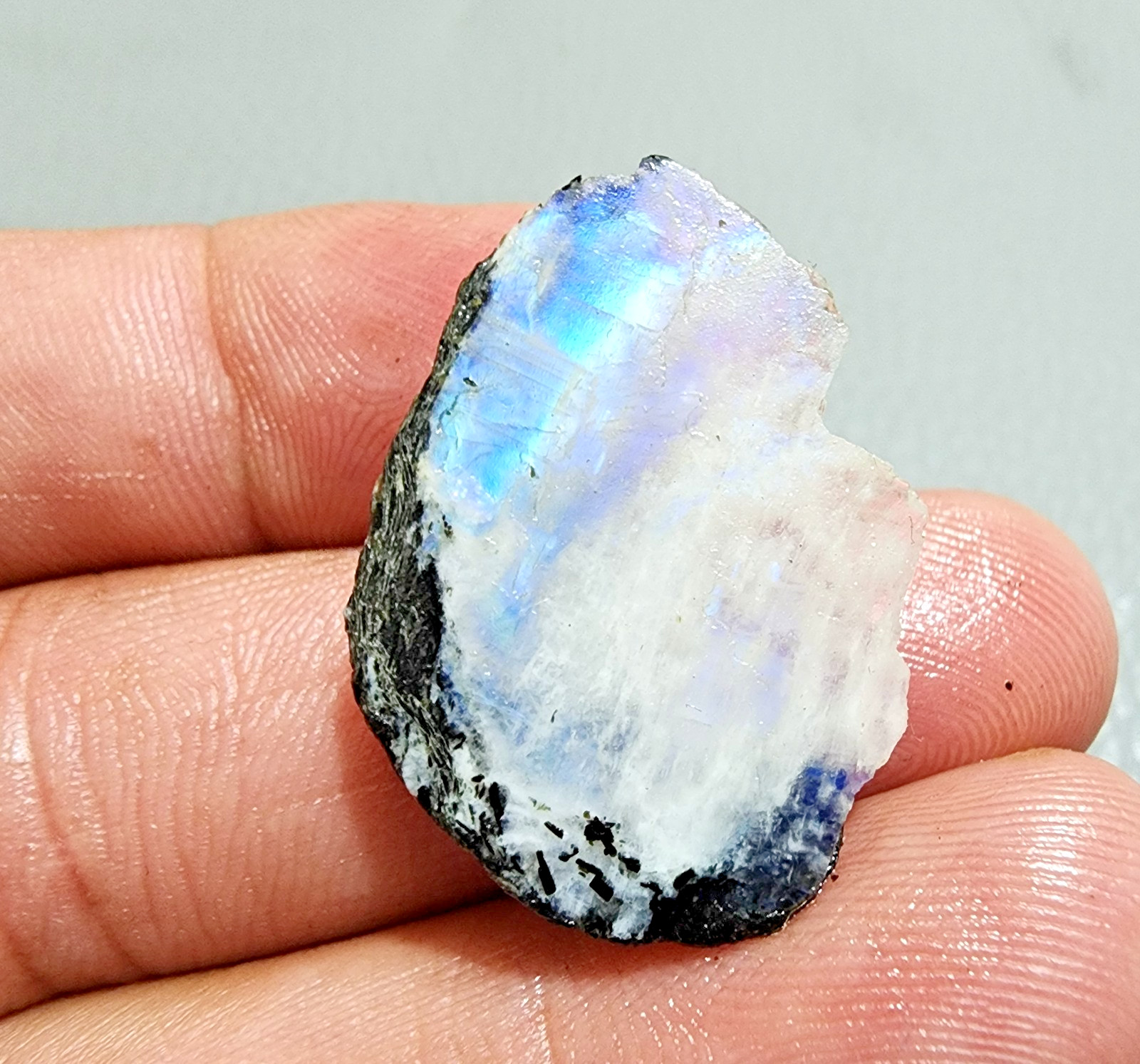 4pcs White Rainbow Moonstone Power Blue Fire Rough Loose Gemstone Jewelry 31-39M