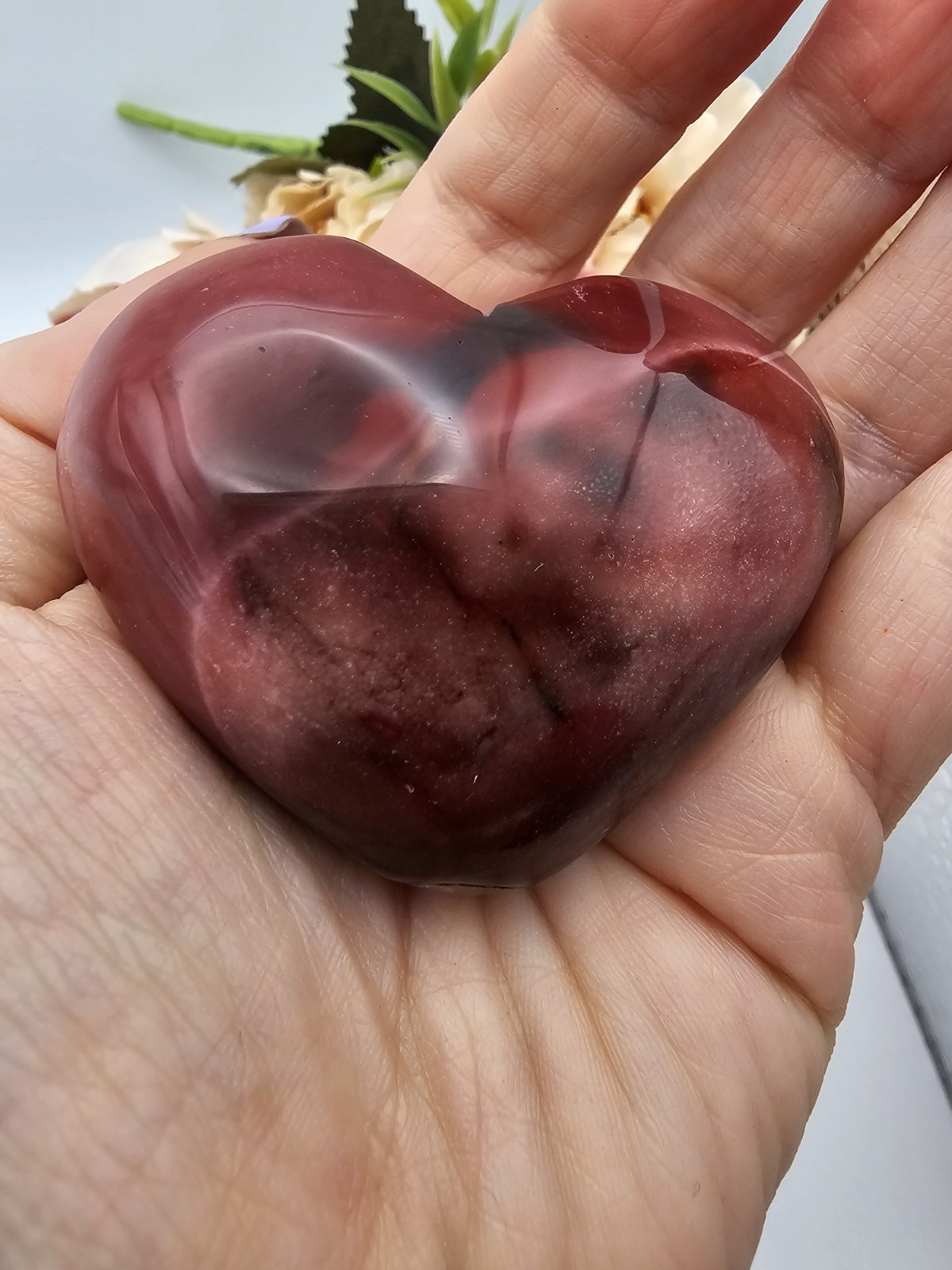 ✨️SALE✨️ Red Multicolored Mookaite Crystal Carved Heart Palm 5.8cm 103g Jasper